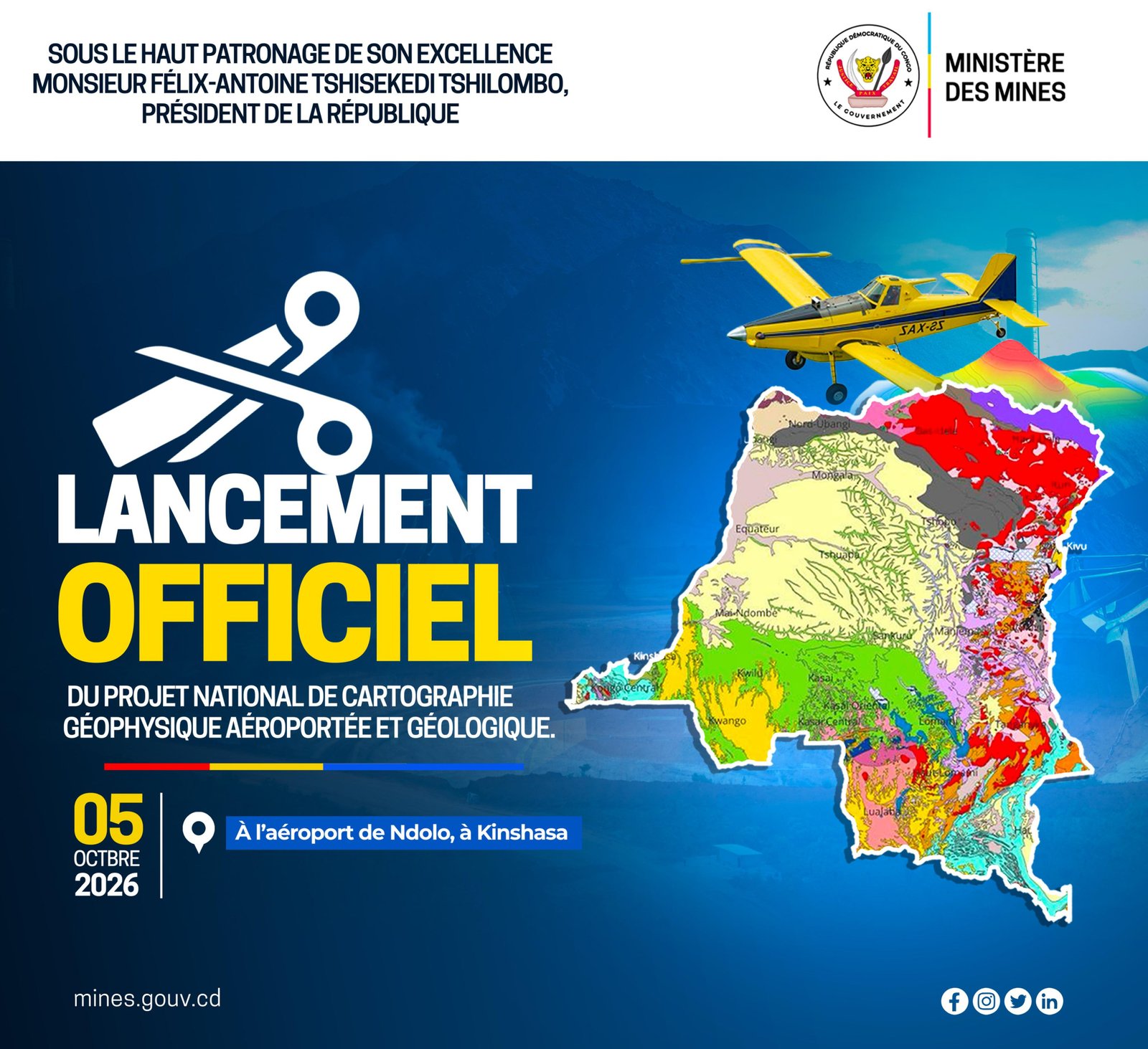 RDC : le projet national de cartographie géophysique aéroportée sera officiellement lancé le 5 octobre à Ndolo