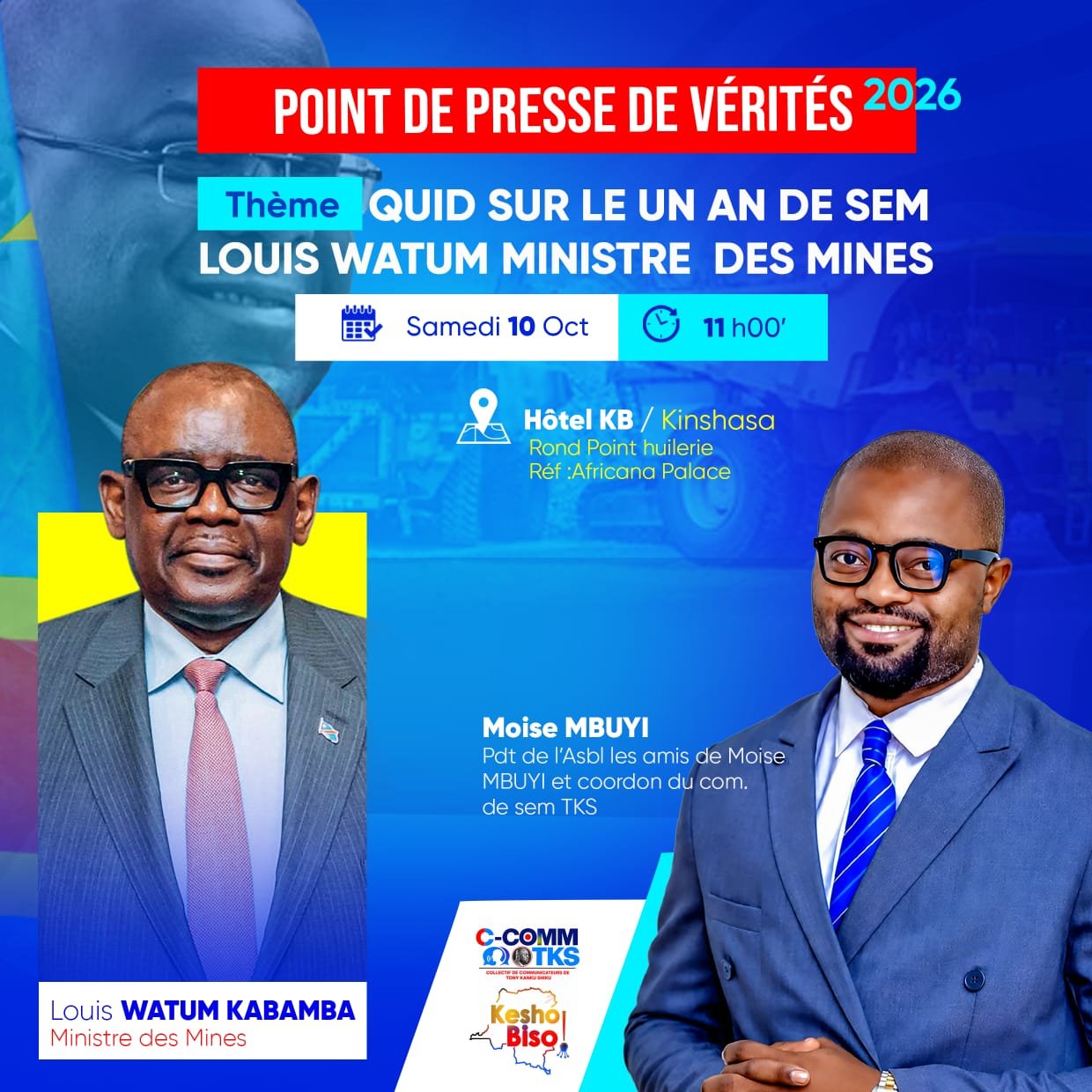 1 an de Louis Watum au ministère des Mines : Moïse Mbuyi en conférence de presse le 10 octobre pour présenter les réalisations palpables 